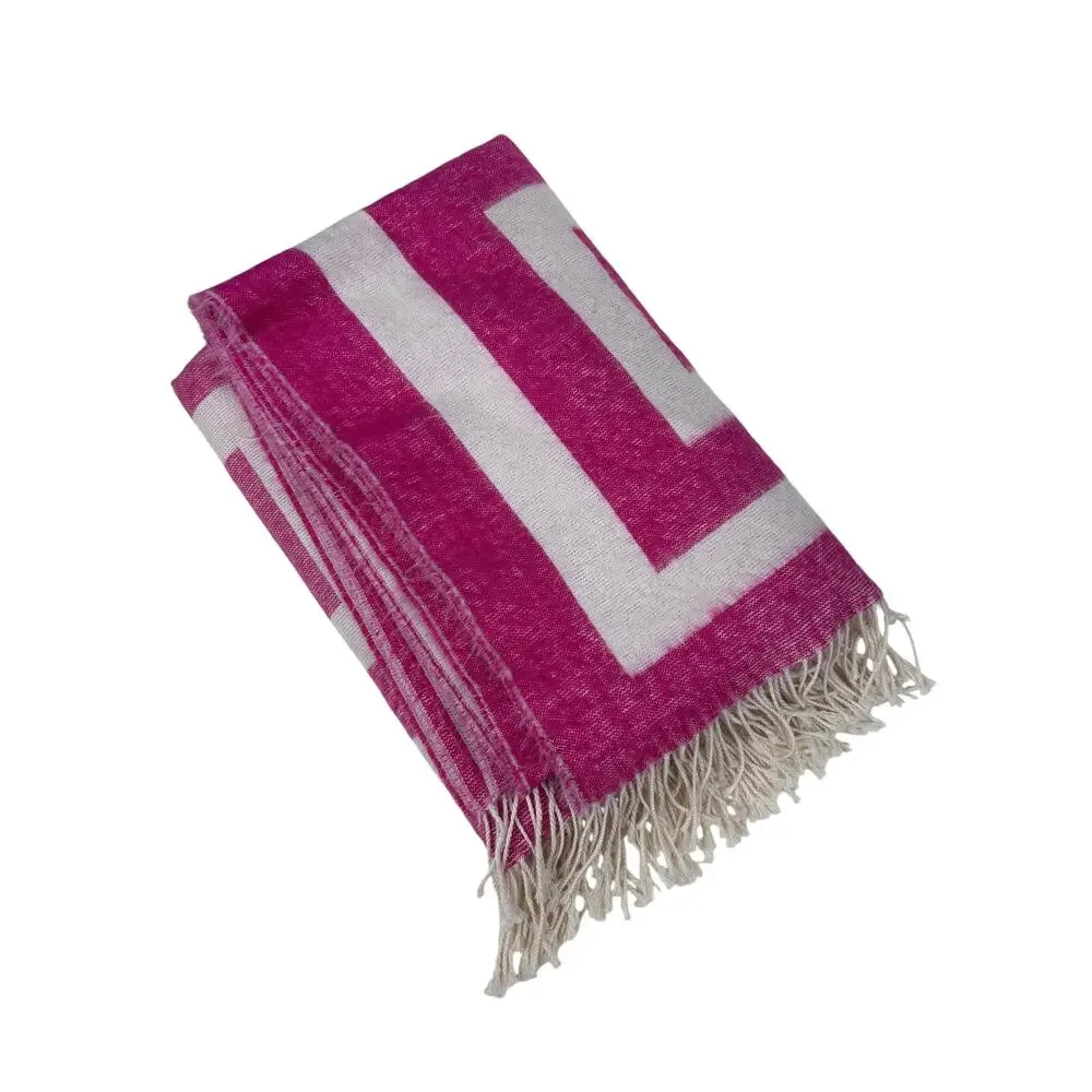 Jonathan Adler Barbie Pink Patterned Nixon Tassel Trim Alpaca Woven Soft Blanket